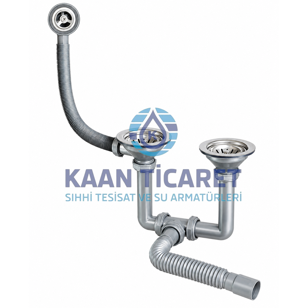 MOTTO GRİ ÇİFT GÖZLÜ ÇÖPMAK TAŞMALI KÖRÜKLÜ LAVABO SİFONU (YUVARLAK)