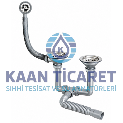 MOTTO GRİ ÇİFT GÖZLÜ ÇÖPMAK TAŞMALI KÖRÜKLÜ LAVABO SİFONU (YUVARLAK)
